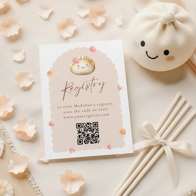Pink Dumpling Baby Shower QR Code Registry Card (Creator Uploaded)