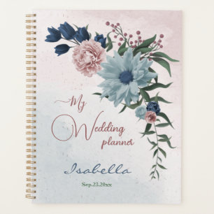 pink dusty blue navy blue floral greenery wedding planner