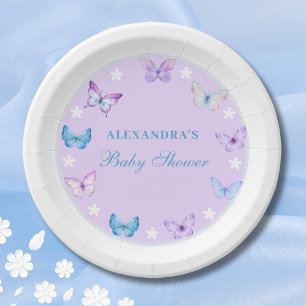 Pink Dusty Blue Purple Butterfly Baby Shower Paper Plate