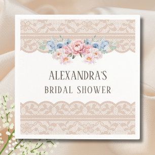 Pink Dusty Blue Romantic Floral Lace Bridal Shower Napkin