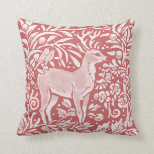 Pink Dusty Rose Deer Woodland Animal Bird Nature Cushion