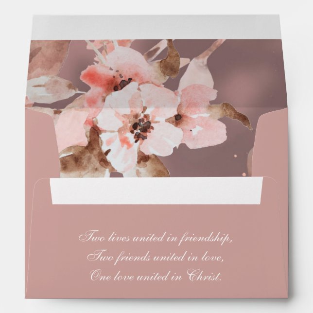 Pink Dusty Rose Floral Return Address Wedding Envelope (Back (Bottom))
