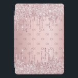 Pink dusty rose glitter monogram initials luxury iPad pro cover<br><div class="desc">Personalise and add your monogram letters,  initials.  The monogram initials as a pattern on the background.   A girly and feminine dusty rose,  pink faux metallic background colour.  Decorated with faux glitter drips,  paint dripping look.</div>