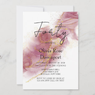 Pink Dusty Rose Gold Alcohol 40th Birthday Party Invitation