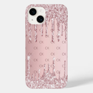 Pink dusty rose monogram initials drips Case-Mate iPhone 14 case