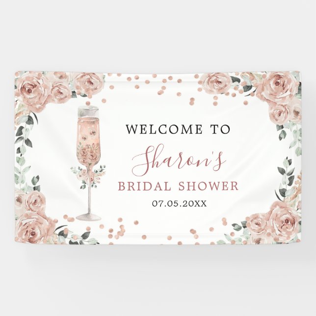 Pink Dusty Rose Petals and Prosecco Large Banner (Horizontal)