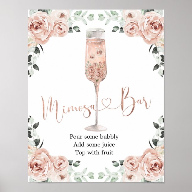 Pink Dusty Rose Petals and Prosecco Mimosa Bar Poster (Front)