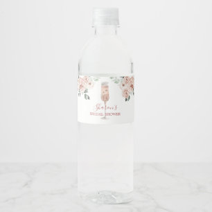 Pink Dusty Rose Petals and Prosecco Water Bottle Label