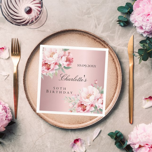 Pink dusty roses florals elegant birthday napkin (Creator Uploaded)