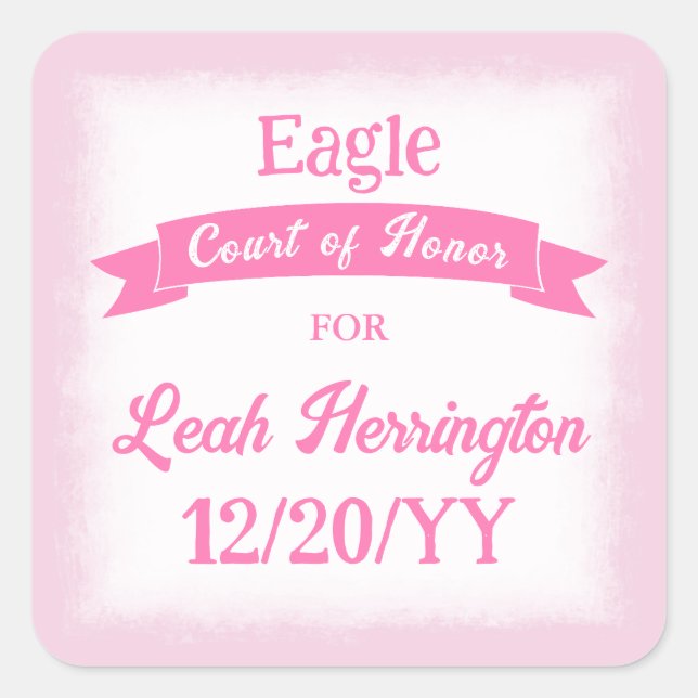 Pink Eagle Scout Achievement Party Favor Sticker (Front)