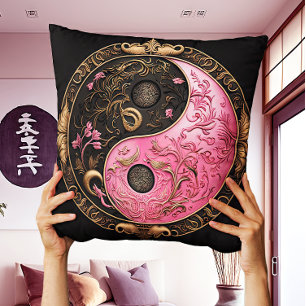 Pink East Oriental Yin and Yang Taijitu Cushion