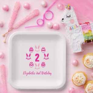 Pink Easter 2nd Birthday Paper Plate