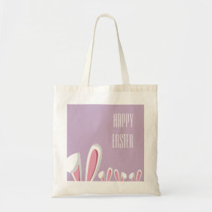 Pink Easter Bunny Ears on Purple  Easter Tote Bag