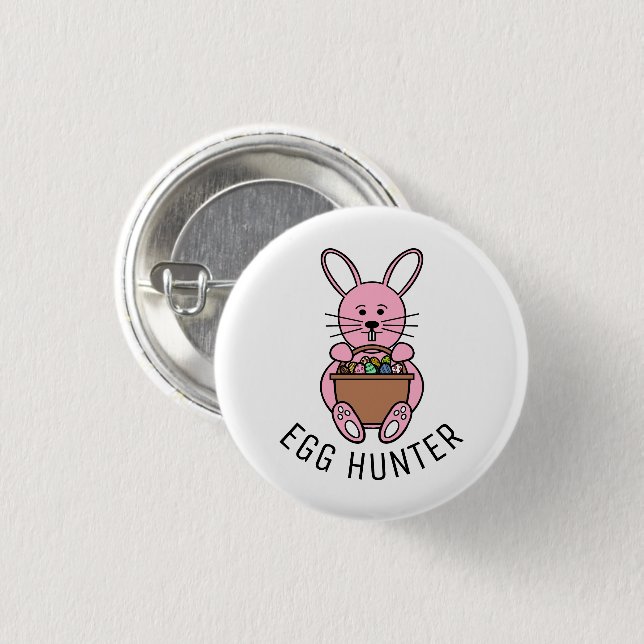 Pink Easter Bunny, Egg Hunter 3 Cm Round Badge (Front & Back)