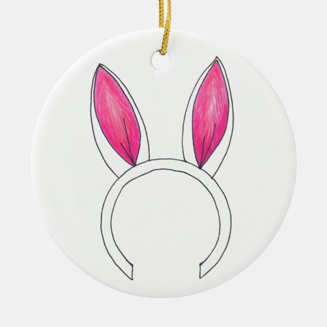 Pink Easter Bunny Rabbit Ears Ornament (Front)