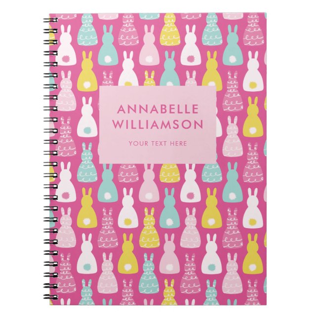 Pink Easter Bunny Rabbit Pattern Notebook (Front)