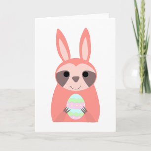 Pink Easter Bunny Sloth Holiday Card