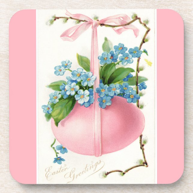 Pink Easter Egg and Flowers Coaster (Front)