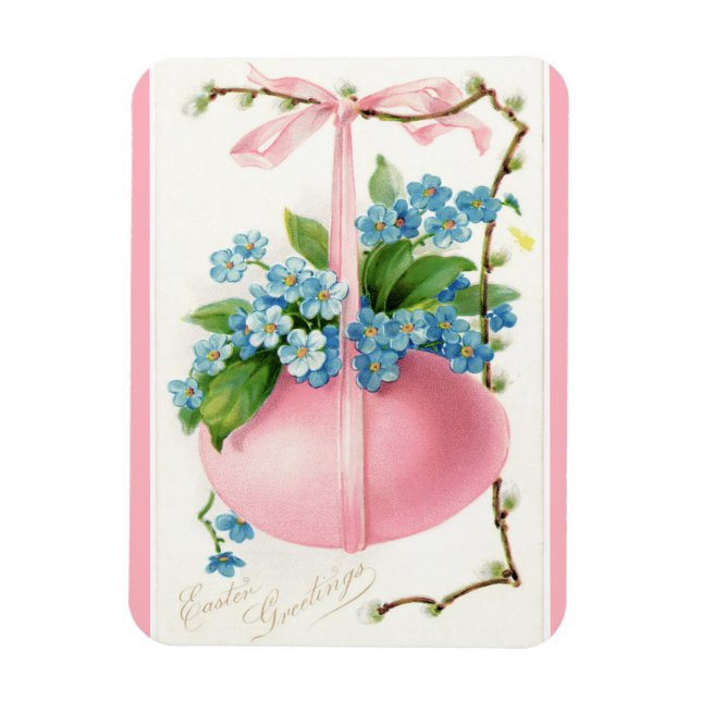 Pink Easter Egg and Flowers Magnet (Vertical)