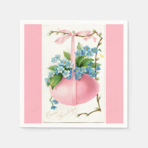 Pink Easter Egg and Flowers Paper Napkin