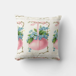 Pink Easter Egg and Flowers White Cushion