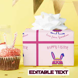 Pink easter egg bunny custom text wrapping paper