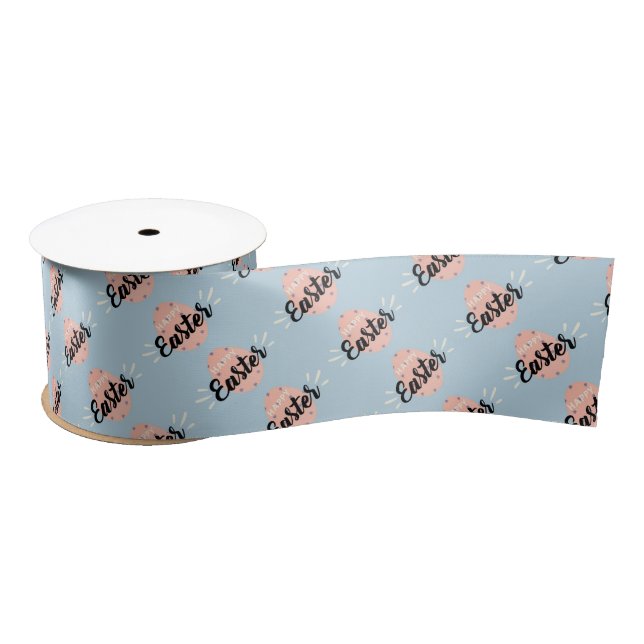 Pink Easter Egg on Light Blue Satin Ribbon (Spool)