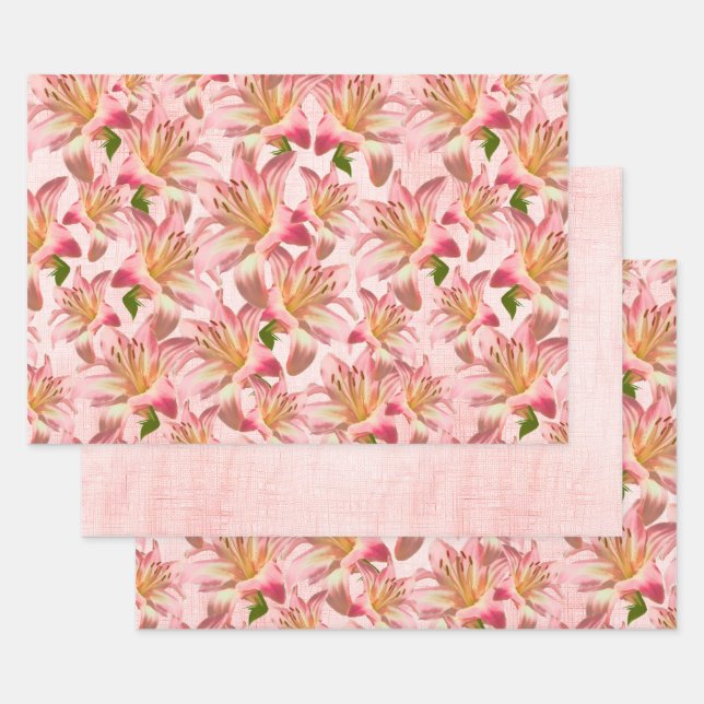 Pink Easter Lily Random Pattern Floral Photohraphy Wrapping Paper Sheet (Set)