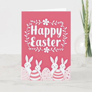 Pink Easter Pattern Rabbit Card