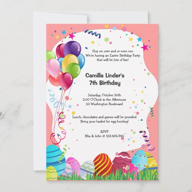 Pink Easter Sunday Birthday Party Invites (Front)