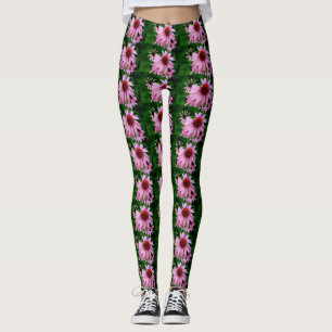 pink echinacea flowers leggings