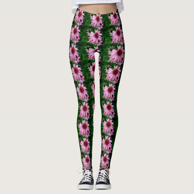 pink echinacea flowers leggings (Front)