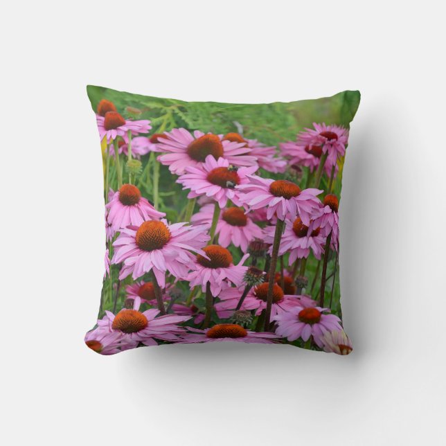 Pink echinacea flowers throw pillow (Front)