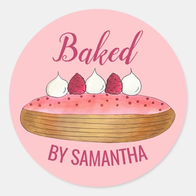 Pink Eclair French Choux Pastry Baking Patisserie Classic Round Sticker (Front)