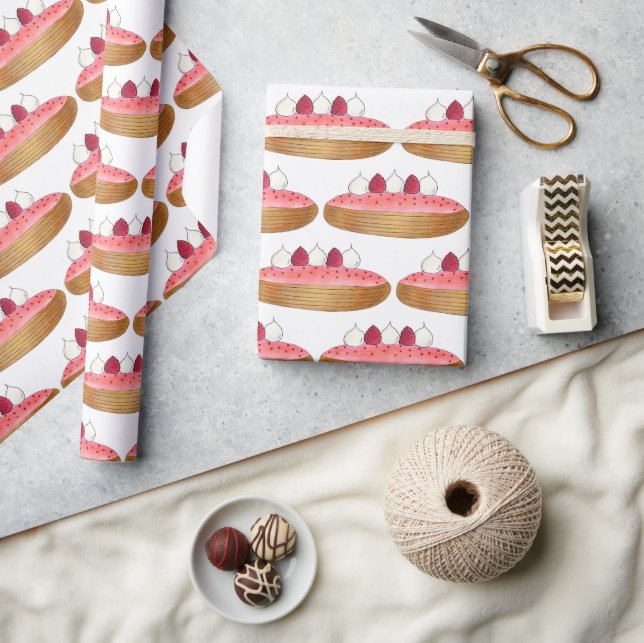 Pink Eclair French Choux Pastry Baking Patisserie Wrapping Paper (Crafts)
