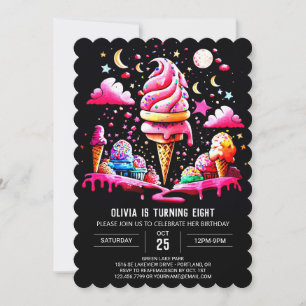 Pink Editable Elegant Ice Cream Girl Birthday Invitation