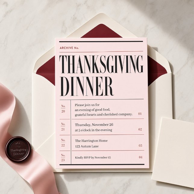 Pink Editorial Archive Thanksgiving Dinner Invitation (Creator Uploaded)