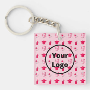 Pink education business pattern key ring
