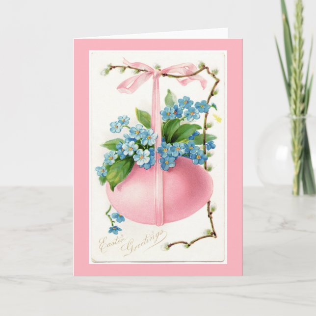 Pink Egg and Flowers Easter Greeting Card (Front)