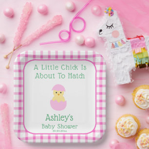 Pink Egg Little Chick To Hatch Girl Baby Shower  Paper Plate