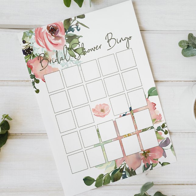 Pink Eggshell Blush Elegant Floral Bridal Bingo (Creator Uploaded)