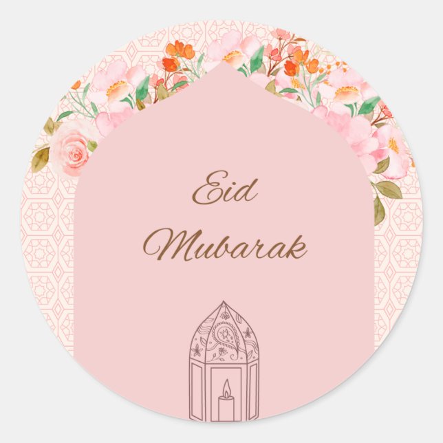 Pink Eid mubark  Classic Round Sticker (Front)