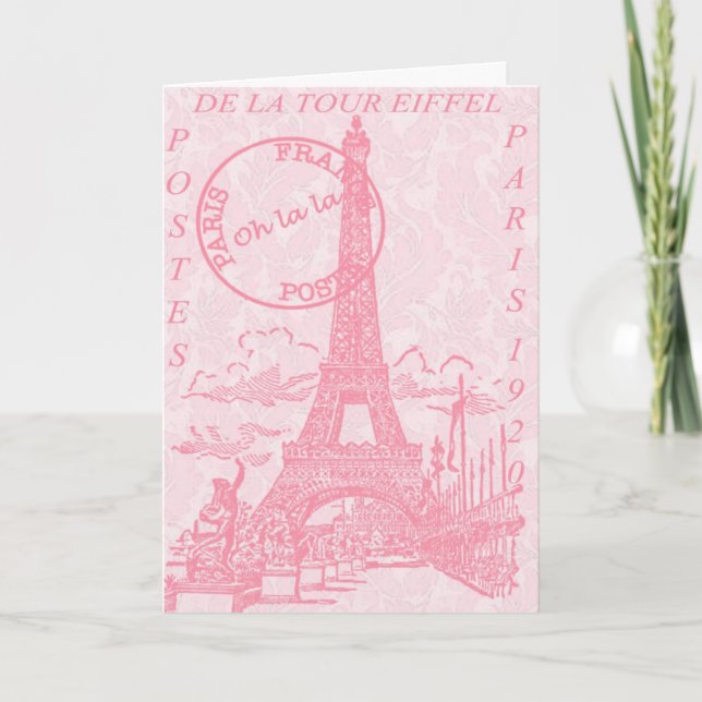 Pink Eiffel Greeting Cards (Front)
