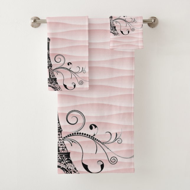 Pink Eiffel Towel Flourish Towel Set (Insitu)