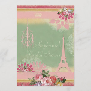 Pink Eiffel Tower and Chandelier Bridal Shower Invitation