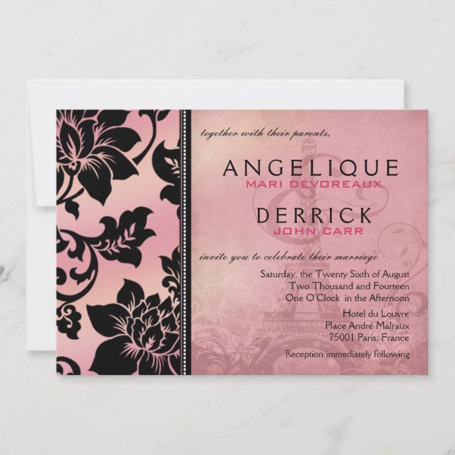 Pink Eiffel Tower Fleur de Paris Wedding Invitation (Front)