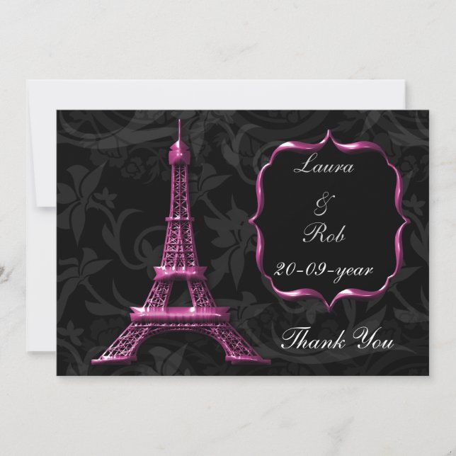 pink Eiffel tower French Thank You Invitation (Front)
