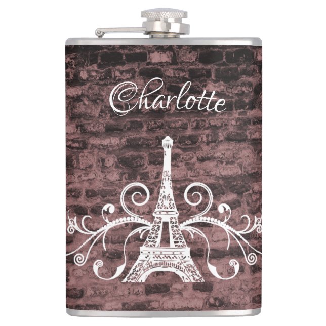 Pink Eiffel Tower Grunge Flask (Front)