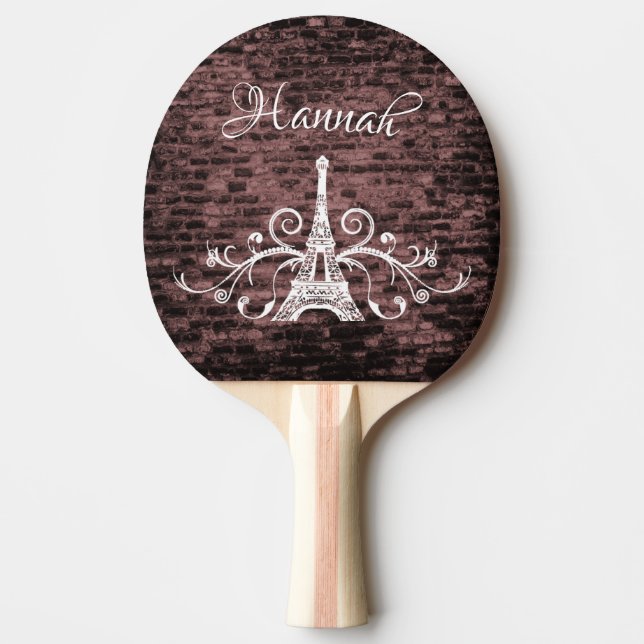 Pink Eiffel Tower Grunge Ping Pong Paddle (Front)