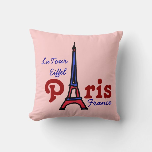 pink Eiffel Tower Paris France Cushion (Front)